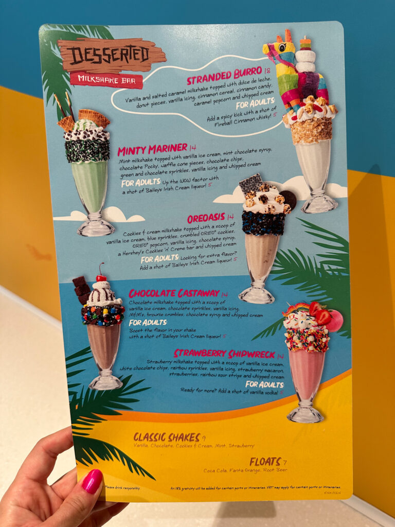 Desserted Milkshake Bar menu